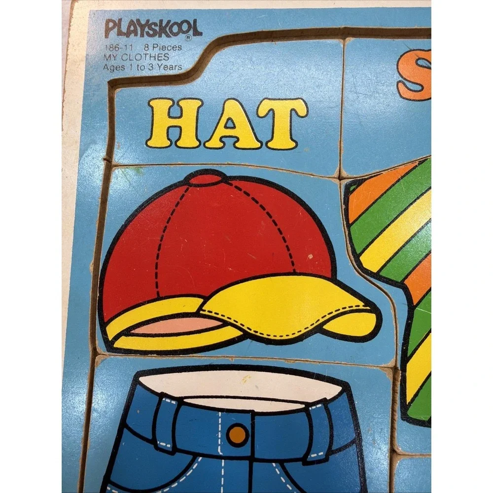 Vintage 1986 Playskool My Clothes‎ Wooden Inlay Puzzle 8 Pieces 186-11 USA Made